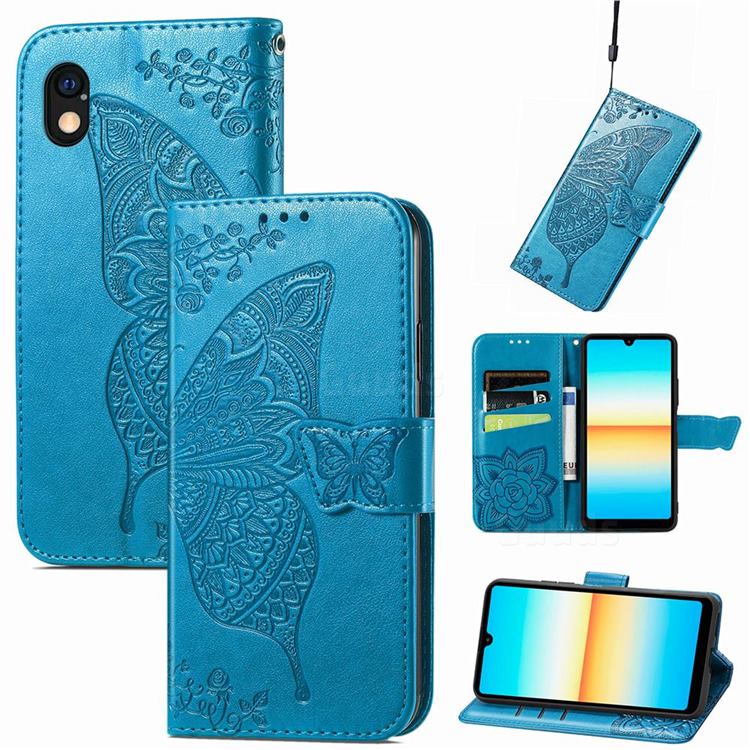 Embossing Mandala Flower Butterfly Leather Wallet Case for Sony Xperia Ace 3 ( Ace III) - Blue