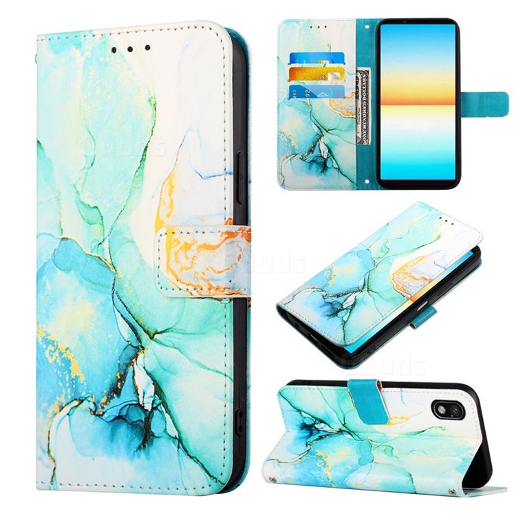 Green Illusion Marble Leather Wallet Protective Case for Sony Xperia Ace 3 ( Ace III)
