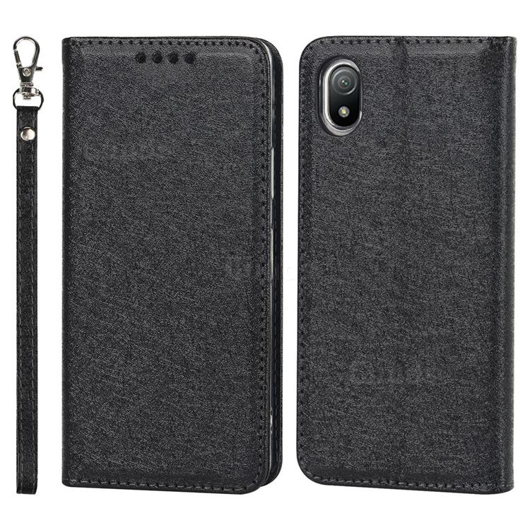 Ultra Slim Magnetic Automatic Suction Silk Lanyard Leather Flip Cover for Sony Xperia Ace 3 ( Ace III) - Black