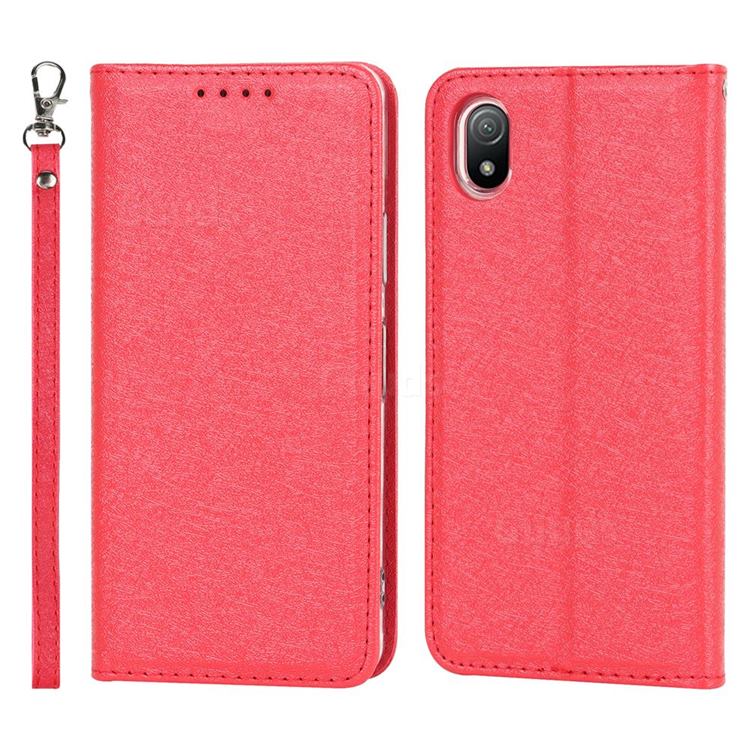 Ultra Slim Magnetic Automatic Suction Silk Lanyard Leather Flip Cover for Sony Xperia Ace 3 ( Ace III) - Red