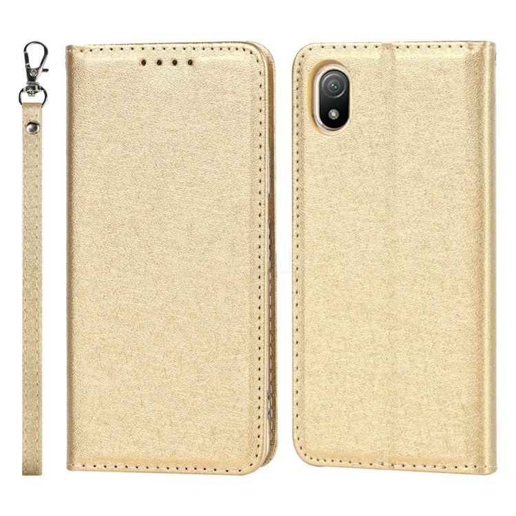Ultra Slim Magnetic Automatic Suction Silk Lanyard Leather Flip Cover for Sony Xperia Ace 3 ( Ace III) - Golden