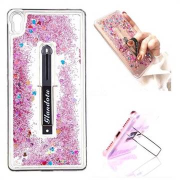 Concealed Ring Holder Stand Glitter Quicksand Dynamic Liquid Phone Case for Sony Xperia XA Ultra - Rose