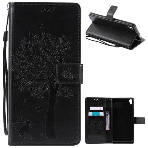 Embossing Butterfly Tree Leather Wallet Case for Sony Xperia XA Ultra / Sony XA Ultra Dual - Black