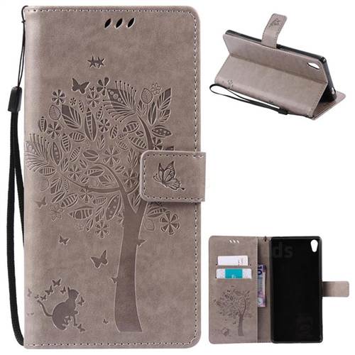 Embossing Butterfly Tree Leather Wallet Case for Sony Xperia XA Ultra / Sony XA Ultra Dual - Grey