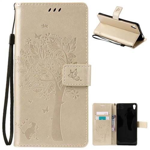 Embossing Butterfly Tree Leather Wallet Case for Sony Xperia XA Ultra / Sony XA Ultra Dual - Champagne