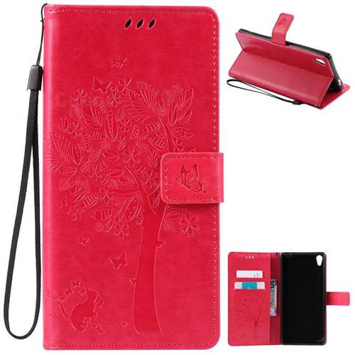 Embossing Butterfly Tree Leather Wallet Case for Sony Xperia XA Ultra / Sony XA Ultra Dual - Rose
