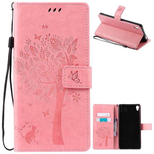 Embossing Butterfly Tree Leather Wallet Case for Sony Xperia XA Ultra / Sony XA Ultra Dual - Pink