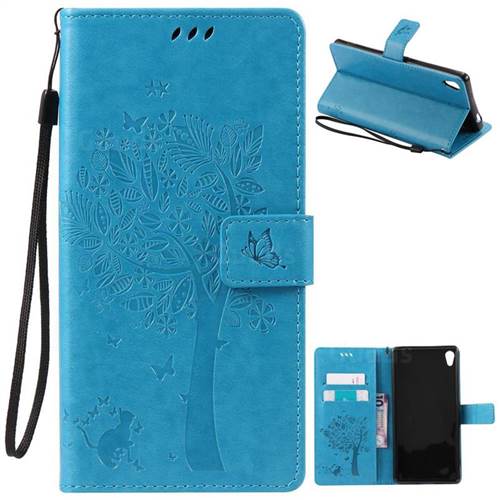 Embossing Butterfly Tree Leather Wallet Case for Sony Xperia XA Ultra / Sony XA Ultra Dual - Blue