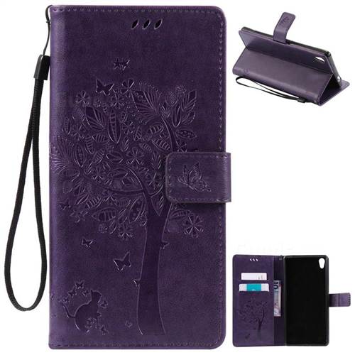Embossing Butterfly Tree Leather Wallet Case for Sony Xperia XA Ultra / Sony XA Ultra Dual - Purple