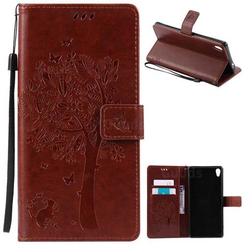 Embossing Butterfly Tree Leather Wallet Case for Sony Xperia XA Ultra / Sony XA Ultra Dual - Brown
