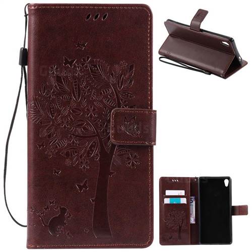Embossing Butterfly Tree Leather Wallet Case for Sony Xperia XA Ultra / Sony XA Ultra Dual - Coffee