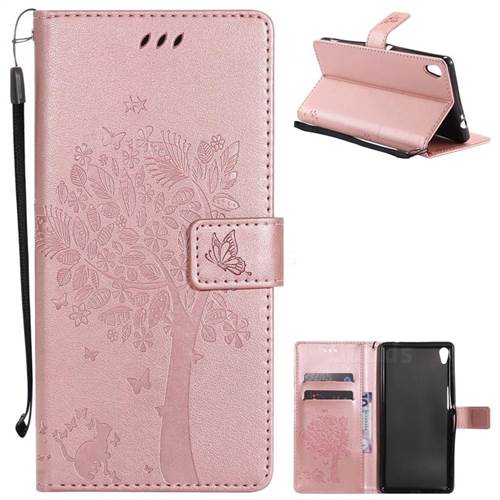 Embossing Butterfly Tree Leather Wallet Case for Sony Xperia XA Ultra - Rose Pink