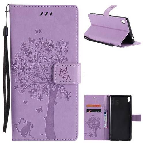 Embossing Butterfly Tree Leather Wallet Case for Sony Xperia XA Ultra - Violet