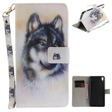 Snow Wolf Hand Strap Leather Wallet Case for Sony Xperia XA Ultra