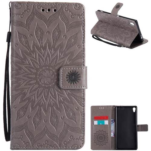 Embossing Sunflower Leather Wallet Case for Sony Xperia XA Ultra - Gray