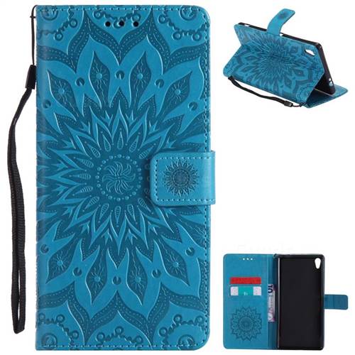 Embossing Sunflower Leather Wallet Case for Sony Xperia XA Ultra - Blue