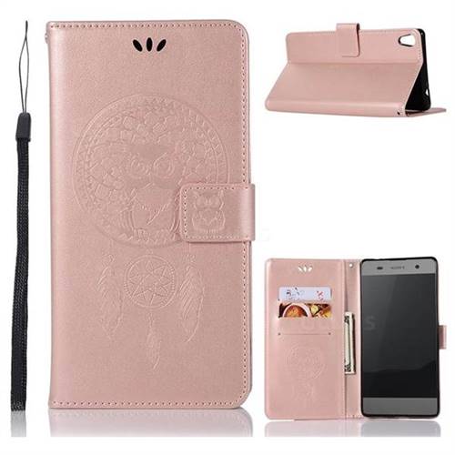 Intricate Embossing Owl Campanula Leather Wallet Case for Sony Xperia XA Ultra - Rose Gold