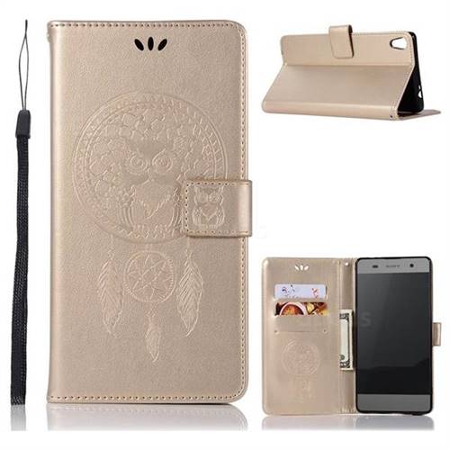 Intricate Embossing Owl Campanula Leather Wallet Case for Sony Xperia XA Ultra - Champagne