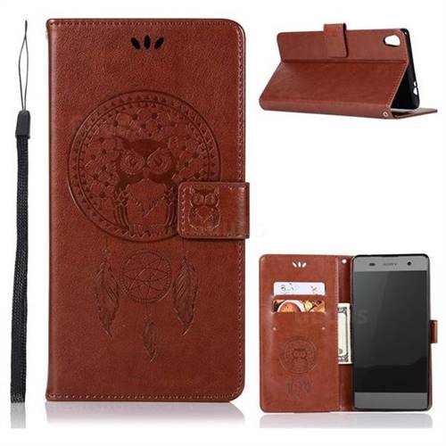 Intricate Embossing Owl Campanula Leather Wallet Case for Sony Xperia XA Ultra - Brown