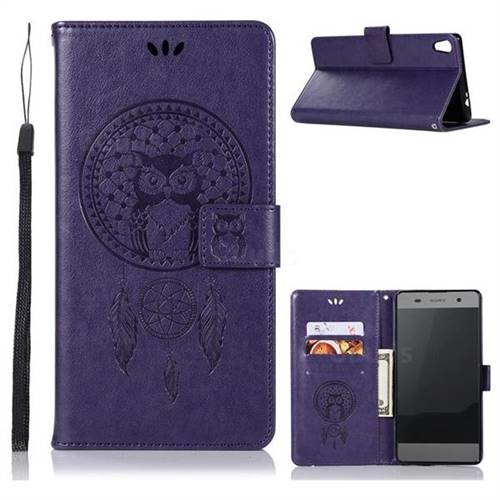 Intricate Embossing Owl Campanula Leather Wallet Case for Sony Xperia XA Ultra - Purple