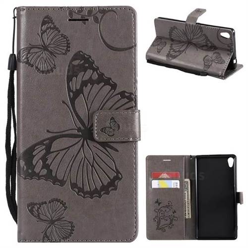 Embossing 3D Butterfly Leather Wallet Case for Sony Xperia XA Ultra - Gray