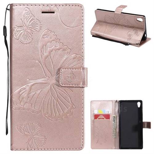 Embossing 3D Butterfly Leather Wallet Case for Sony Xperia XA Ultra - Rose Gold
