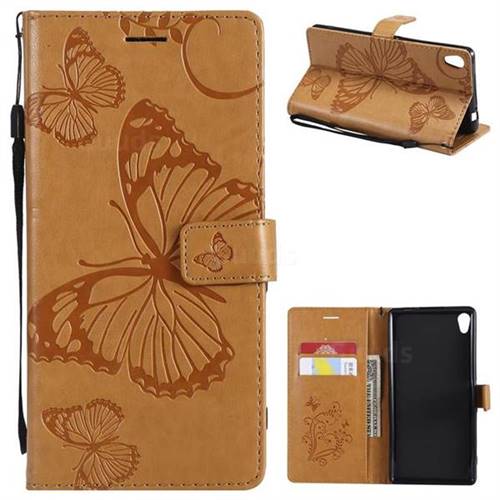 Embossing 3D Butterfly Leather Wallet Case for Sony Xperia XA Ultra - Yellow