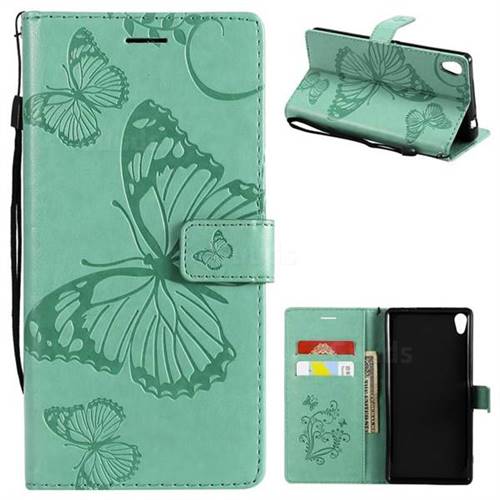 Embossing 3D Butterfly Leather Wallet Case for Sony Xperia XA Ultra - Green
