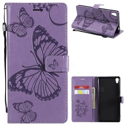 Embossing 3D Butterfly Leather Wallet Case for Sony Xperia XA Ultra - Purple