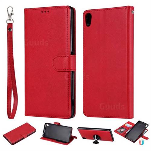 Retro Greek Detachable Magnetic PU Leather Wallet Phone Case for Sony Xperia XA Ultra - Red