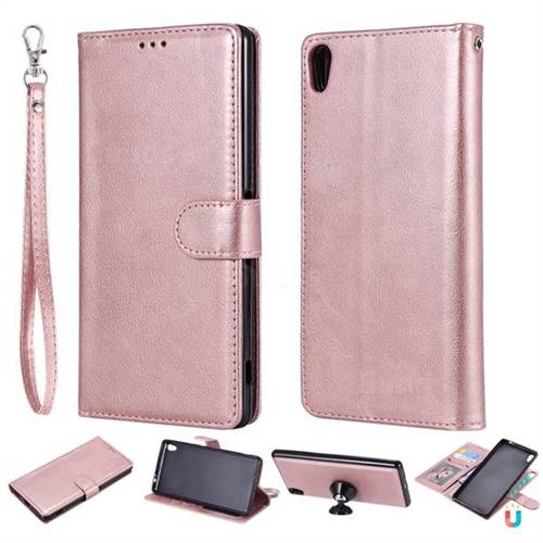 Retro Greek Detachable Magnetic PU Leather Wallet Phone Case for Sony Xperia XA Ultra - Rose Gold