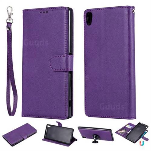 Retro Greek Detachable Magnetic PU Leather Wallet Phone Case for Sony Xperia XA Ultra - Purple