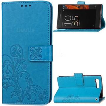 Embossing Imprint Four-Leaf Clover Leather Wallet Case for Sony Xperia X Compact - Blue
