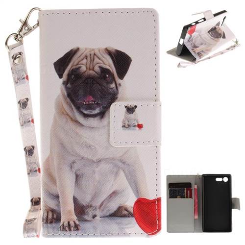 Pug Dog Hand Strap Leather Wallet Case for Sony Xperia X Compact X Mini