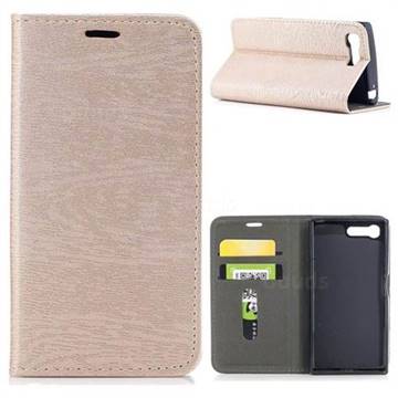 Tree Bark Pattern Automatic suction Leather Wallet Case for Sony Xperia X Compact X Mini - Champagne Gold