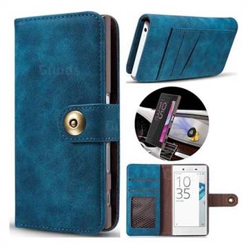 Luxury Vintage Split Separated Leather Wallet Case for Sony Xperia X Compact X Mini - Navy Blue