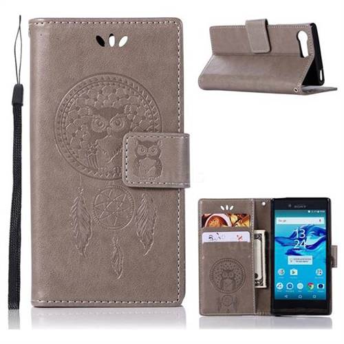 Intricate Embossing Owl Campanula Leather Wallet Case for Sony Xperia X Compact X Mini - Grey