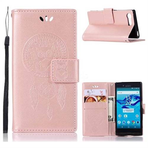Intricate Embossing Owl Campanula Leather Wallet Case for Sony Xperia X Compact X Mini - Rose Gold