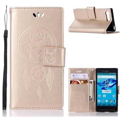 Intricate Embossing Owl Campanula Leather Wallet Case for Sony Xperia X Compact X Mini - Champagne