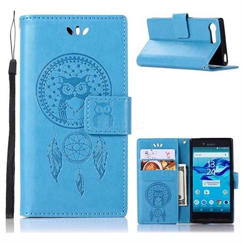Intricate Embossing Owl Campanula Leather Wallet Case for Sony Xperia X Compact X Mini - Blue