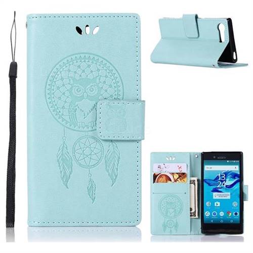 Intricate Embossing Owl Campanula Leather Wallet Case for Sony Xperia X Compact X Mini - Green