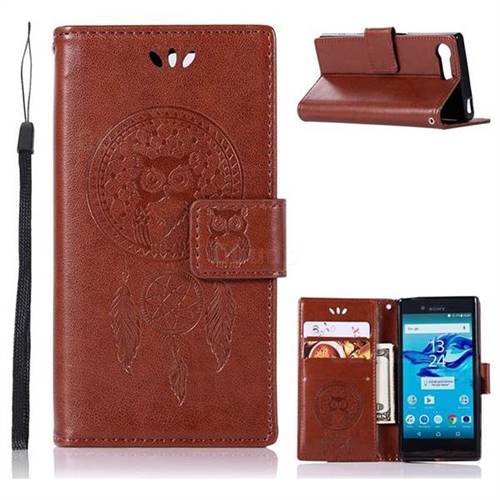 Intricate Embossing Owl Campanula Leather Wallet Case for Sony Xperia X Compact X Mini - Brown