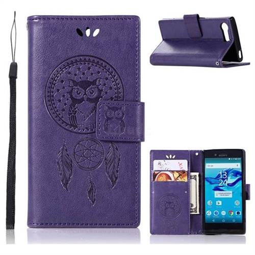 Intricate Embossing Owl Campanula Leather Wallet Case for Sony Xperia X Compact X Mini - Purple