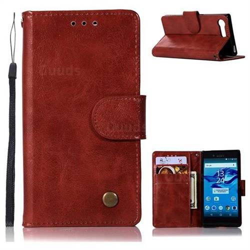 Luxury Retro Leather Wallet Case for Sony Xperia X Compact X Mini - Wine Red