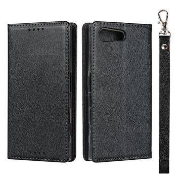 Ultra Slim Magnetic Automatic Suction Silk Lanyard Leather Flip Cover for Sony Xperia X Compact X Mini - Black
