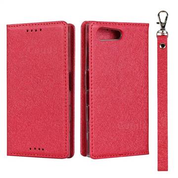 Ultra Slim Magnetic Automatic Suction Silk Lanyard Leather Flip Cover for Sony Xperia X Compact X Mini - Red