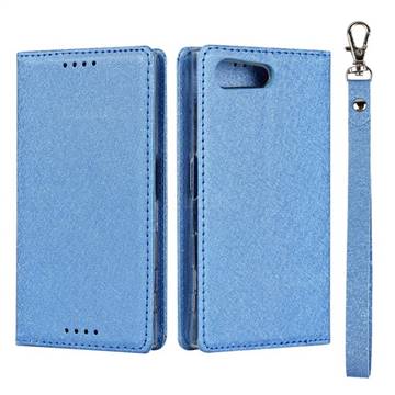Ultra Slim Magnetic Automatic Suction Silk Lanyard Leather Flip Cover for Sony Xperia X Compact X Mini - Sky Blue