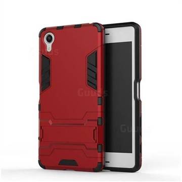 Armor Premium Tactical Grip Kickstand Shockproof Dual Layer Rugged Hard Cover for Sony Xperia X Performance - Wine Red