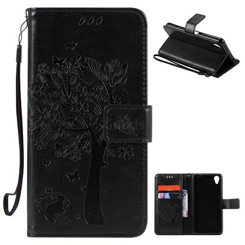 Embossing Butterfly Tree Leather Wallet Case for Sony Xperia X Performance - Black