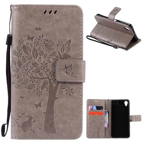 Embossing Butterfly Tree Leather Wallet Case for Sony Xperia X Performance - Grey